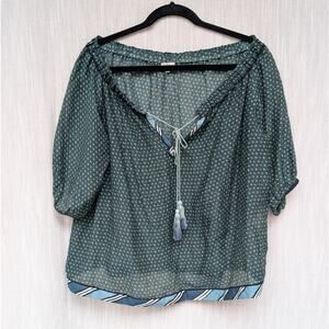 Talitha Green Floral Print Cotton/Silk Off-the-Shoulder Blouse Top, size XS
